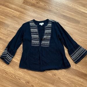 NWOT velvet cotton navy embroidered tunic